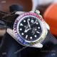 Fake Rolex Submariner Rainbow Bezel Black Dial leather Strap Watch (3)_th.JPG